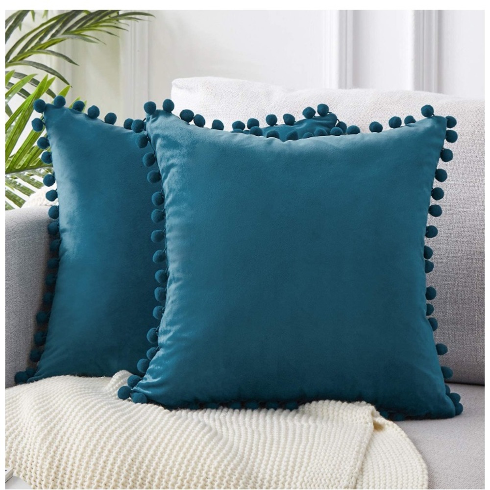 Retro Orange Modern Farmhouse Adorable Preppy Trendy Pompom Throw Pillow Cover - Picture 6 of 16